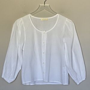 Stark X White Cotton Boho Puff 3/4 Length Sleeve Button Down Minimalist Top XS